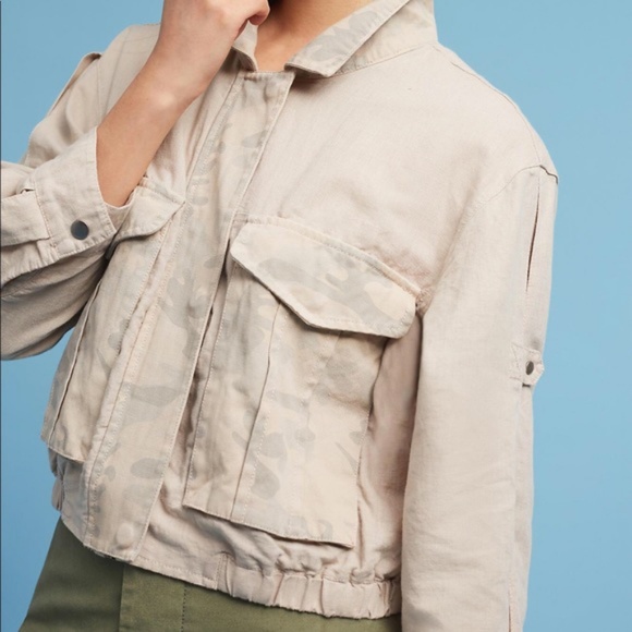 Anthropologie Beige Cropped Camo Jacket Size L - Picture 2 of 8